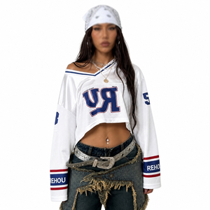 Crop top sans manches style maillot de football américain pour femme, en maille avec lacets, streetwear de basketball, fabricant OEM en gros - Product Image 5