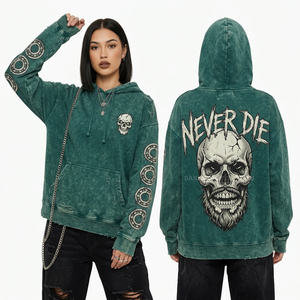 Haut de sport sans manches à capuche pour femme, rouge, effet vieilli, délavé à l'acide, avec motif tête de mort fraise, coupe oversize - Product Image 4