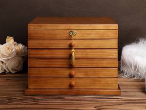 Boîte à bijoux en bois artisanale avec 4 tiroirs et fermeture à pompon pour rangement et organisation au meilleur prix par AALIYAN IMPEX - Product Image 1