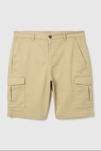 Shorts cargo pour homme, taille mi-haute, fermeture boutonnée, couleur unie, coton respirant, style décontracté, poches, tissu tissé - Product Image 3