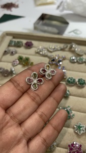 Multi Tourmaline & Diamond Earring <b>Stud</b> Colorful Multi Tourmaline Natural Gemstone Cluster Earrings Sterling <b>Silver</b> Stamped 925 - Product Image 5