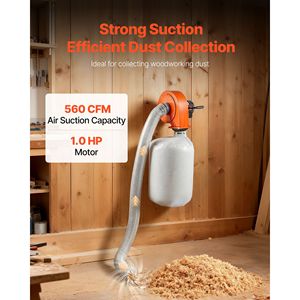 Collettore di Polvere per Falegnameria da 2,5 Micron con Motore da 3HP 560 CFM Montato a Parete, Collettore di Polvere Usato da 1 HP con 1 Sacco, Capacità di Carico 300 Libbre - Product Image 2