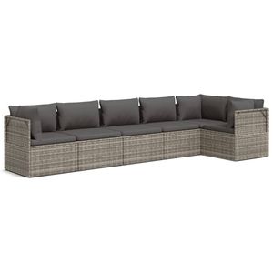 Set salotto Patio in 6 pezzi grigio in Poly Rattan con cuscini Set da giardino - Product Image 2