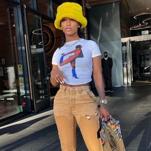 2024 Summer Unisex T Shirt Women's <b>Sexy</b> Casual Short Sleeve <b>Crop</b> <b>Top</b> 100% Cotton Plus Size Decorated with Appliques - Product Image 6