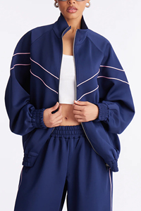 Nueva Llegada, Conjunto Cortavientos Impermeable Casual de Otoño para Mujer, Unisex, con Líneas de Color Azul Oscuro, Ropa Deportiva, Personalizado con Impresión - Product Image 4
