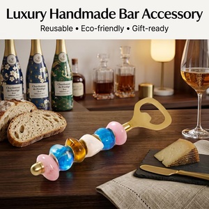 Abridor de Botellas Ecológico de Lujo Ba con Cuentas de Vidrio Coloridas, Accesorio de Bar de Madera y Latón, Diseño Reutilizable para Bodas y Uso Doméstico - Product Image 3