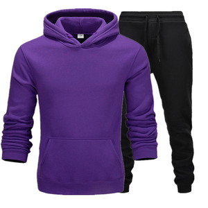 SHAFIQ SPORTS Men's Purple Hooded Sweatshirt Black Drawstring Pants Solid Color Casual Tracksuit Full Sleeve 100% Cotton Winter - Product Image 6