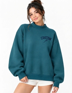 Sweat-shirt oversize à col montant personnalisé, coupe décontractée aux épaules, style moderne et décontracté pour femme - Product Image 6