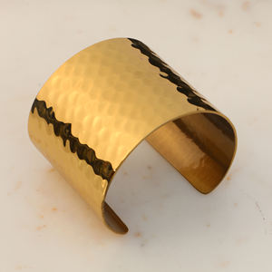 Hammered Gold Brass Cuff <b>Bracelet</b> - <b>Adjustable</b> Wide Open Bangle - Bold Statement Jewelry Handcrafted for Women - Product Image 3