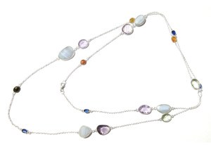 Natural Kyanite Tourmaline Amethyst Blue Lace Agate Gemstone Long Snake Chain Bohemian <b>Statement</b> <b>Necklace</b> 925 Sterling Silver - Product Image 5