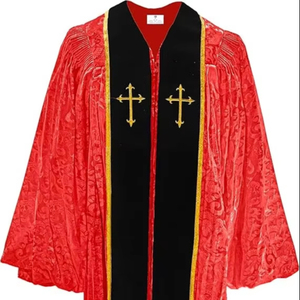 Robe de prêtre de luxe pour le clergé, robe d'église avec croix brodée, origine importée, polyester - Product Image 1