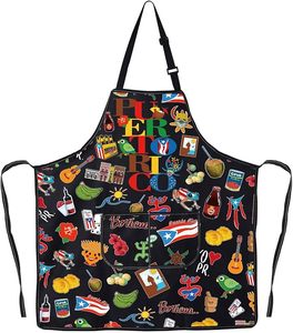 Puerto Rico Theme <b>Apron</b> With Colorful Cultural Icons And Flags For Cooking Or Dining Use - Product Image 2