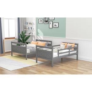 Cama litera doble sobre matrimonial gris con escalera y barandilla de seguridad, muebles para dormitorio infantil - Product Image 5