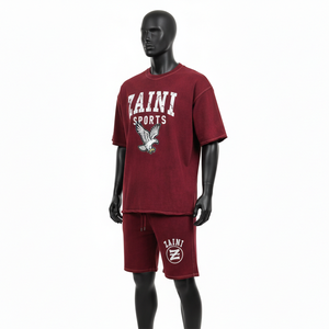 Conjunto de camiseta y pantalones cortos para hombre, de algodón jersey de alta calidad, color granate, estilo casual, con estampado personalizado. - Product Image 4