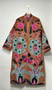 <b>Women</b> Embroidered <b>Velvet</b> Quilted Long <b>Jacket</b> Handmade Boho Floral Ethnic Open Front Regular Breathable Eco-Friendly Indian - Product Image 3