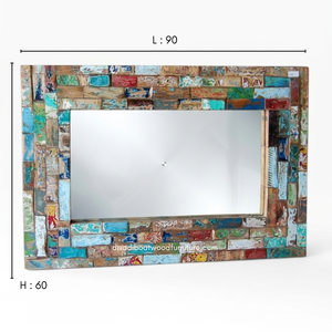 Handcrafted Rustic Eco-Friendly Durable Thick Wall <b>Mirror</b> Patchwork Reclaimed Boat Wood Original Color Living Room Bedroom - Product Image 1