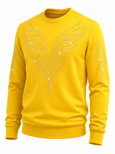 Sudaderas de Invierno para Hombre de Alta Calidad, Diseño Sólido con Pedrería, Estilo Urbano de Lujo, Cómodas, de Algodón/Poliéster - Product Image 4
