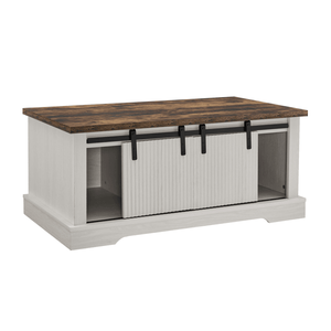 41.3 Inch Farmhouse Industrial Coffee <b>Table</b> with Storage <b>Adjustable</b> Shelves Sliding Wood Door Cocktail <b>Table</b> Unique Rec Features - Product Image 5