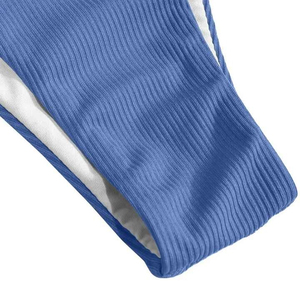 Ensemble bikini côtelé bleu pour femme, deux pièces, couleur unie, décolleté plongeant, coupe ajustée, bas échancré, style classique, en Spandex et Polyester - Product Image 4