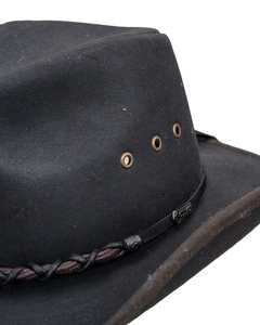 Black Leather Cowboy <b>Hat</b> with Braided <b>Band</b> and Adjustable Fit for Adults Male Casual Travel Winter Style - Product Image 2