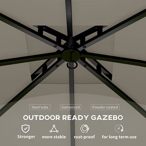 Gazebo da Giardino a Doppio Tetto 3,35m x 3,35m Grigio Chiaro con Telaio in Acciaio Zincato e Finestre a Chiesa con Tende - Product Image 6