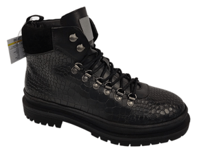 Botas de Combate Negras para Hombre, Parte Superior de Cuero Genuino, Cierre de Cordones, Punta Redonda, Suela de Goma Impermeable, Altura hasta el Tobillo, para Todas las Temporadas - Product Image 1