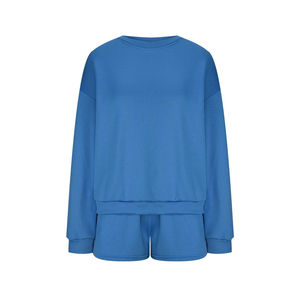 Wholesale Women's 2 Piece Shorts Set Cotton Oversized Sweatshirt and Shorts Set Custom Logo Breathable Lounge Wear Set - Product Image 5