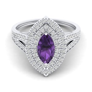 Bague de fiançailles REYES en or massif 14 carats avec améthyste taille marquise 1 carat et diamants, pour femme - Product Image 1