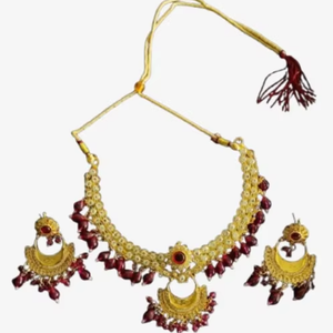 Conjunto de collar tradicional de alta calidad con acabado dorado y aretes, colección para bodas y festivales, para mujeres. - Product Image 1