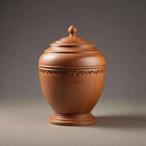 Urne funéraire ovale artistique en bois avec des anneaux naturels distinctifs et une finition tournée à la main pour un hommage commémoratif unique - Product Image 1