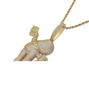 สร้อยคอจี้รูปถุงเงินผู้ชายแบบการ์ตูนประดับเพชร CZ คุณภาพสูง ขนาดใหญ่ ดีไซน์ใหม่ สไตล์ฮิปฮอป ประดับคริสตัลวิบวับ แนวร็อค - Product Image 5