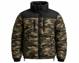 Custom <b>Men's</b> Camo Puffer <b>Jacket</b> Black Panel Quilted Winter Outdoor <b>Jacket</b> Full Zip High Neck Insulated <b>Warm</b> Streetwear Wholesale - Product Image 4