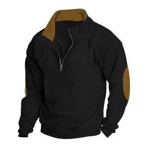 Sweat-shirt décontracté pour homme, col montant, manches longues, coupe classique, en polaire unie, fermeture éclair quart de tour, collection automne - Product Image 2