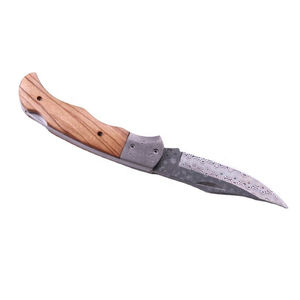 Cuchillo de bolsillo de acero damasco de 110 capas, herramienta plegable para camping y actividades al aire libre con mango de madera, cuero, DIY, OEM, personalizable - Product Image 1
