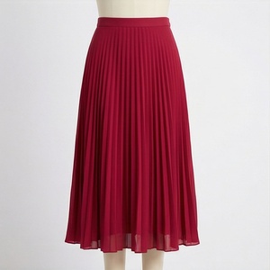 Falda Midi Plisada de Gasa para Mujer, Color Sólido, Elegante, Largo hasta la Rodilla, Cintura Regular, Tela Suave, para Todas las Temporadas - Product Image 1