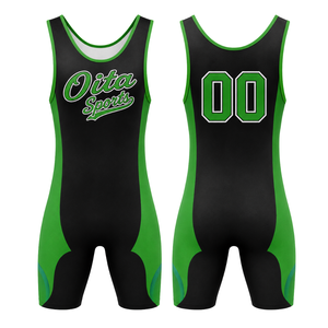 <b>Men</b> Green Black Sublimated <b>Wrestling</b> <b>Singlet</b> Polyester Lightweight <b>Wrestling</b> Sportswear Athletic Team Uniform Performance - Product Image 1