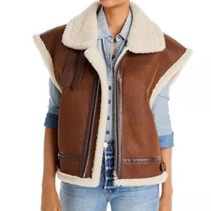 Chaleco de piel de oveja auténtica para mujer, estilo aviador B3, chaleco de piloto vintage - Product Image 1
