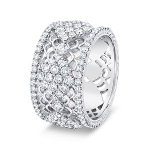 Brazalete de Oro Blanco de Lujo con Diamantes, Corte Brillante Redondo, Patrón Geométrico, Joyería de Boda para Mujer - Product Image 1