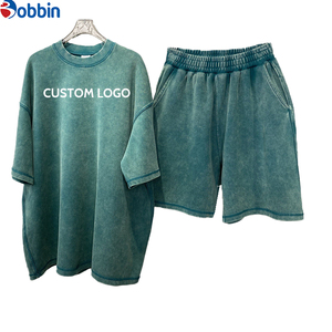 Conjunto de Camiseta y Pantalones Deportivos Personalizados, Cómodos, Unisex, Estilo Vintage, Lavado Desgastado, Talla Grande, Transpirables para Verano - Product Image 2