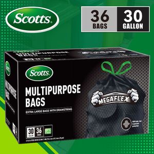 Sacchi per la Spazzatura Scotts, 36 Sacchi da 30 Galloni, Grandi Sacchi con Cordoncino, Sacchi Neri Usa e Getta Resistenti allo Strappo per Uso Domestico in Cucina - Product Image 1