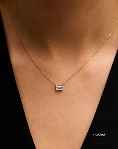 Emerald Cut Lab Grown Diamond Solitaire <b>Pendant</b> Necklaces Custom 14K 18K <b>Solid</b> <b>Gold</b> Minimalist Dainty Adjustable Chain Wholesale - Product Image 2