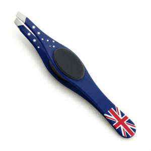 Pinzas Profesionales para Cejas KOUNAIN, Diseño Inclinado, Hechas a Mano, Color de la Bandera de Australia, Acero Inoxidable, Agarre de Silicona, Ligeras - Product Image 1