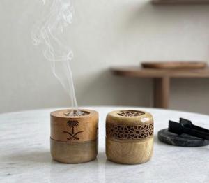 Brûleur d'encens en bois fait main avec motif palmier, diffuseur aromatique en bois de santal, utilisation toute saison, décoration Ramadan Aïd - Product Image 3