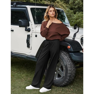 Pantalones deportivos de pierna ancha para mujer, pantalones casuales de cintura alta y pantalones largos de corte relajado para tallas pequeñas, regulares y altas - Product Image 4