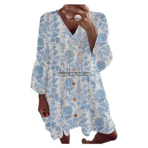 Nouveau style imprimé 2026 – Haut en coton 100 % imprimé au bloc pour femme – Hauts tendance à taille cintrée – Robe de printemps-été à manches cloche style débardeur - Product Image 2