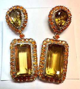 925 Sterling <b>Silver</b> Diamond <b>Stud</b> Earrings with Natural Lemon Quartz Spessartite Gemstone Rhodium Plated Luxury Party Jewelry - Product Image 4