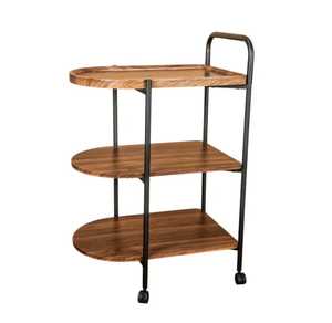 Modern Wood Metal Serving Trolley 2 Tier Wooden Tray Bar Cart Rolling Wine Beverage Cart Kitchen Storage Organizer <b>Rack</b> - Product Image 3