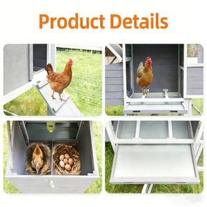 Gallinero Grande para Exteriores con Nido, Jaula de Madera Gris para Gallinas con Casa Principal, Conejera Impermeable, Jaula Premium para Animales - Product Image 6