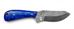 Couteau de camping artisanal en acier Damas, manche en résine bleu océan, lame fixe courbée - Product Image 2