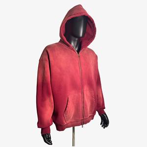 Sudadera con capucha roja para hombre, con cremallera, 100% algodón, felpa francesa, diseño transpirable, estilo oversize, informal. - Product Image 6